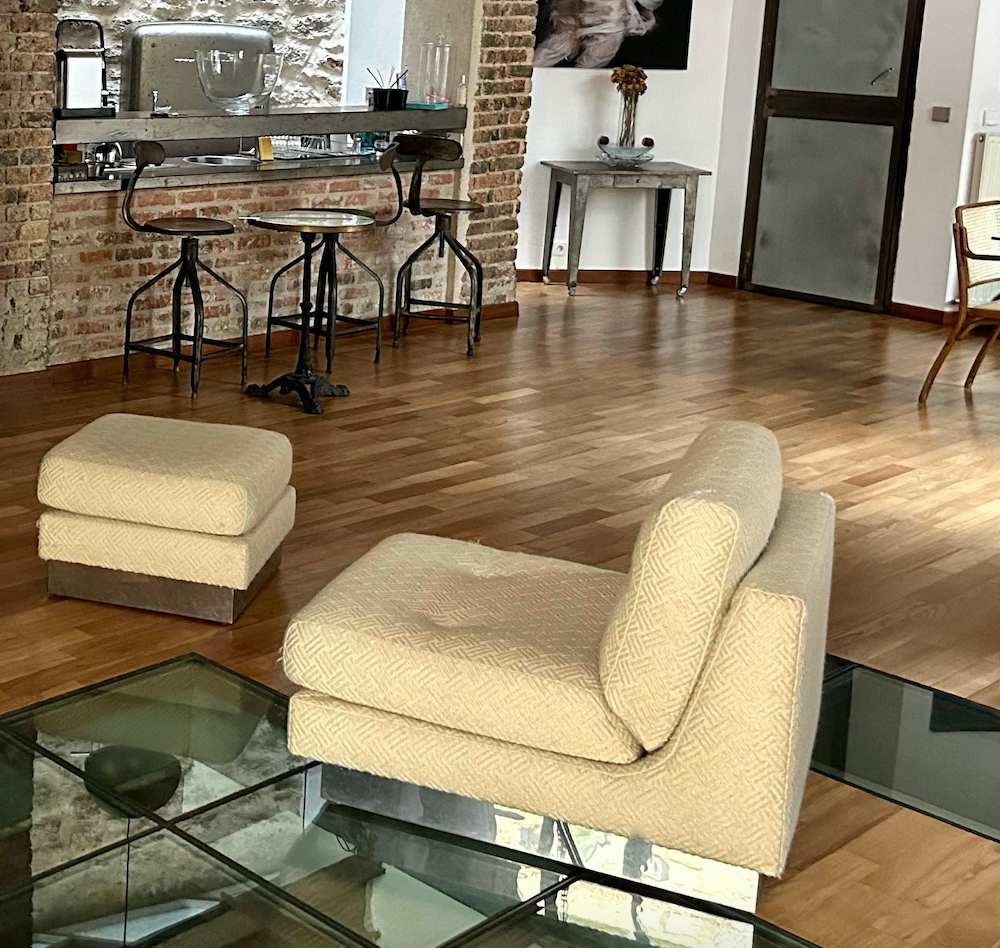 Vintage armchair and ottoman "California" Jacques Charpentier, "Flat" edition, France 1970