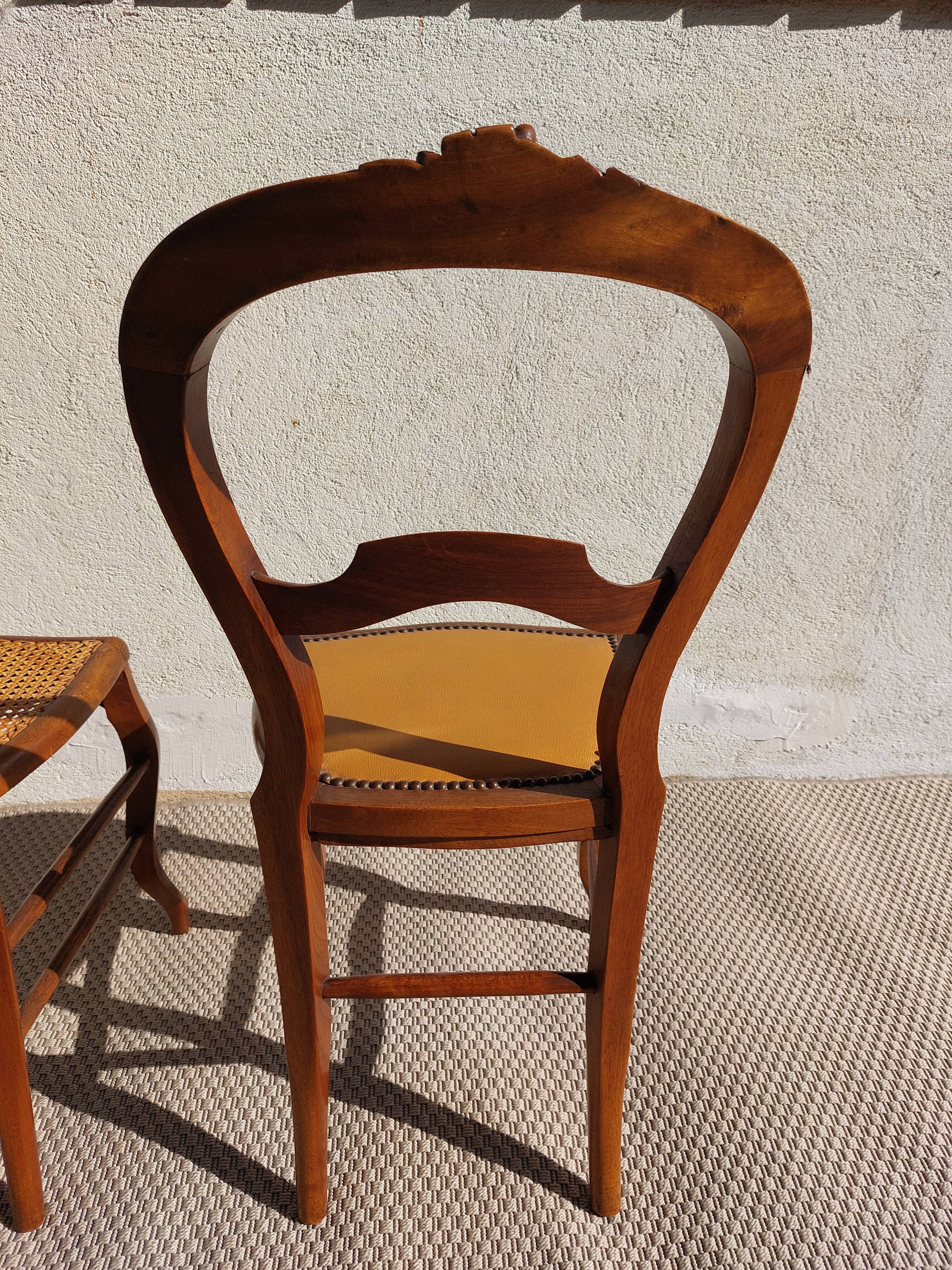 pair of Art Nouveau chairs, cane and faux leather
