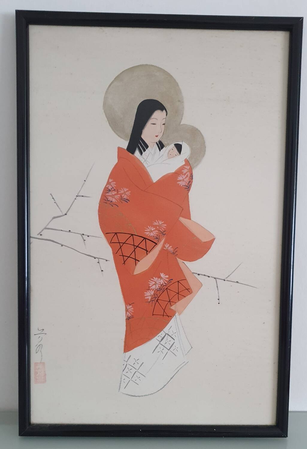 Japanese gouache painting on silk - 1930s