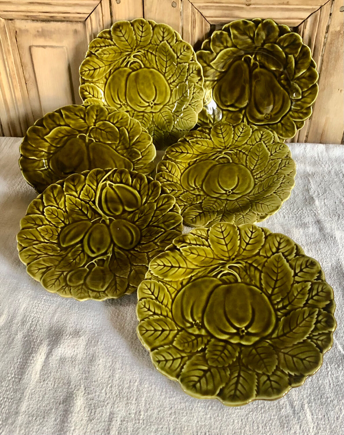 6 old Sarreguemines slip plates