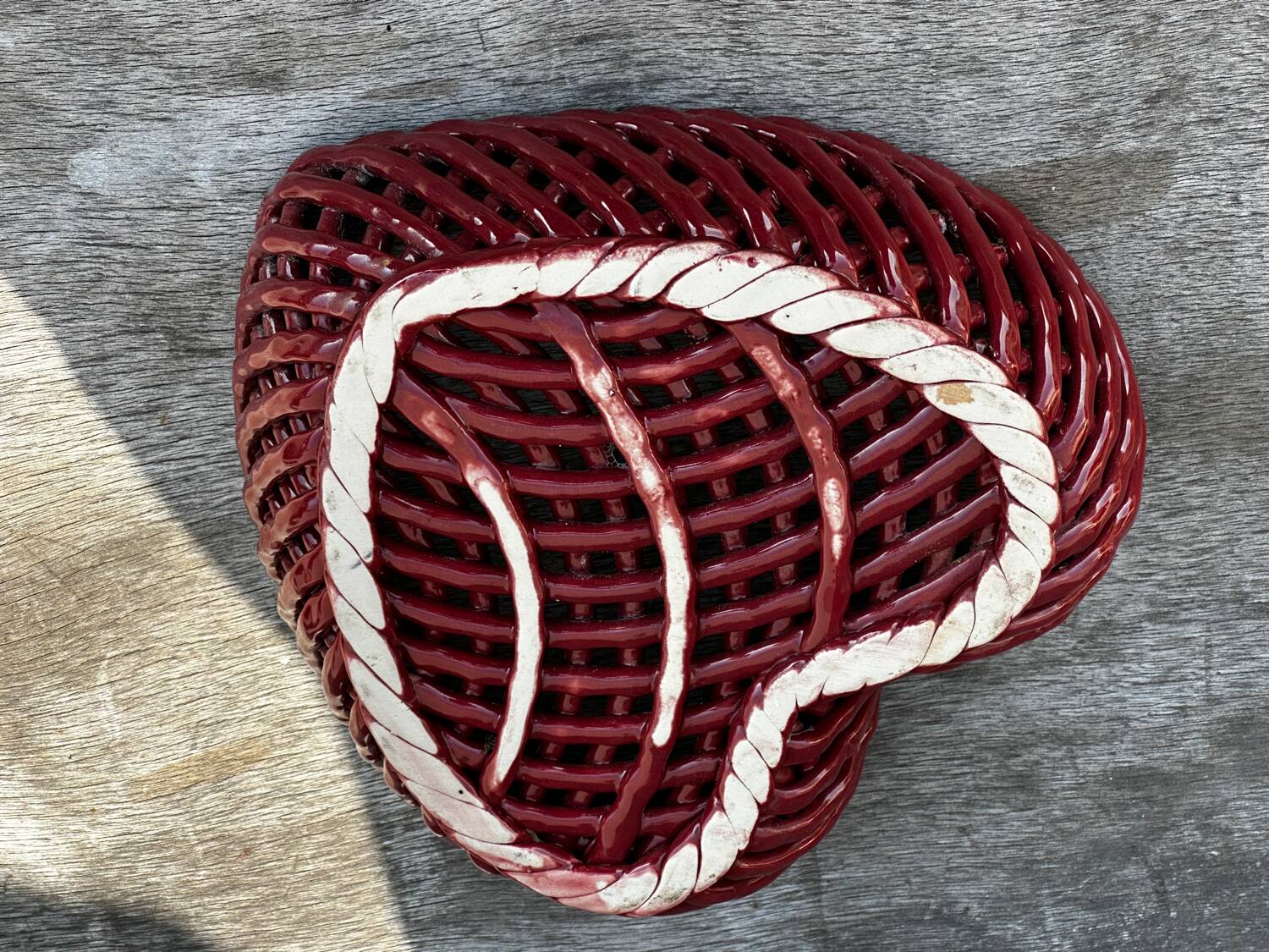 Heart-shaped woven ceramic basket/empty pocket Vallauris 50's