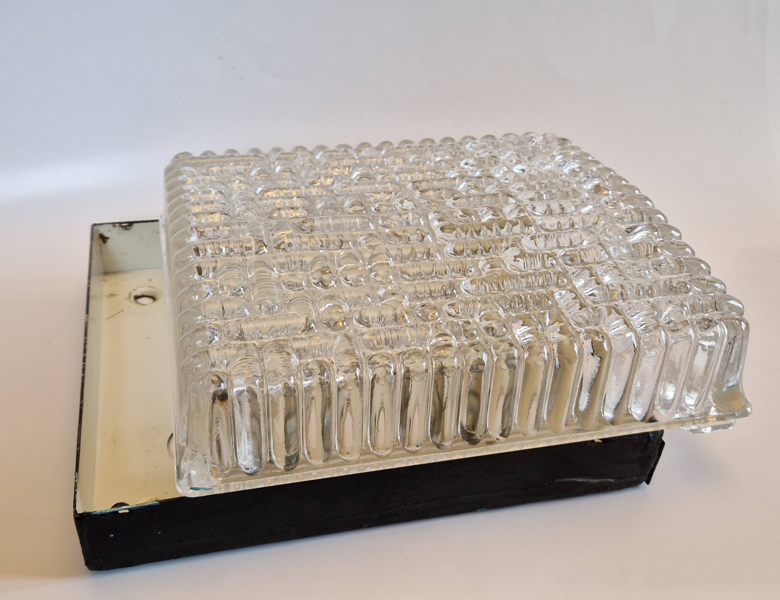Pair of rectangular wall/ceiling lights in molded glass, 1960s