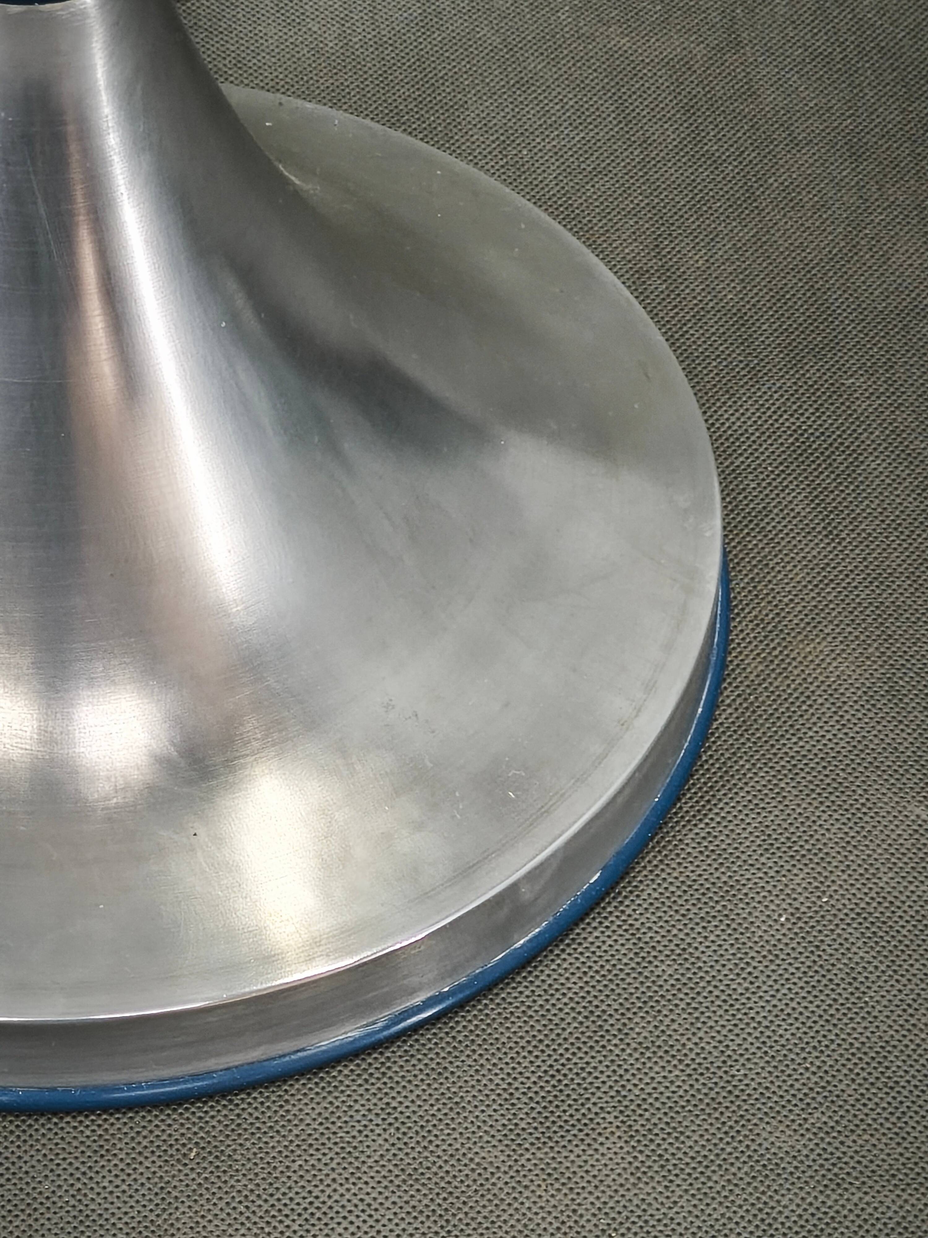 1970s Italian Space Age Opaline Glass and Blue Metal Table Lamp