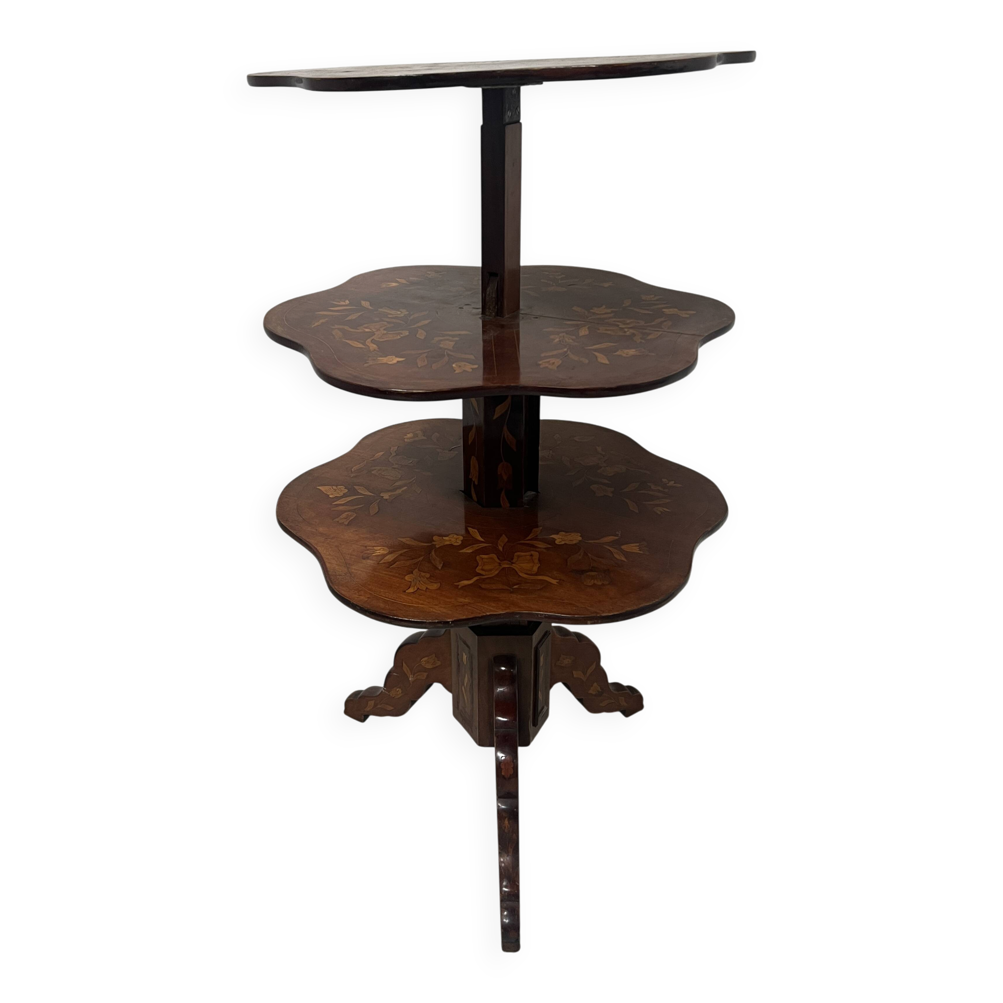 Silent servant with three inlaid trays, 19th century.