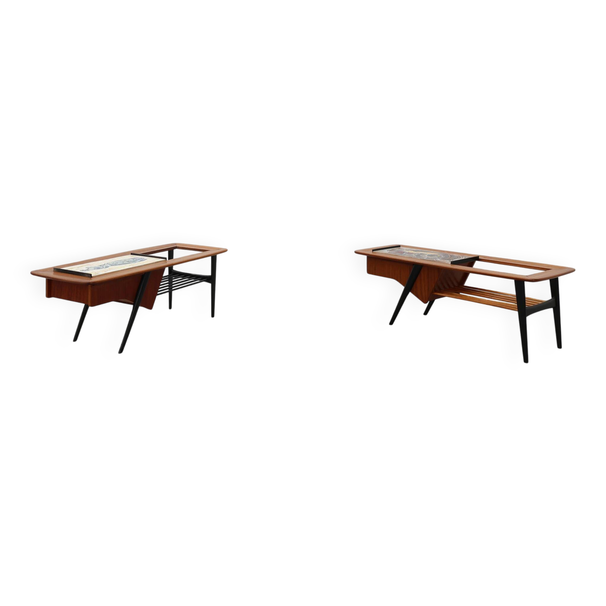 2 Coffee Tables '210', teak wood and ceramic,by Alfred Hendrickx, Belform