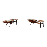 2 tables basses '210', bois de teck et céramique, par Alfred Hendrickx, Belform