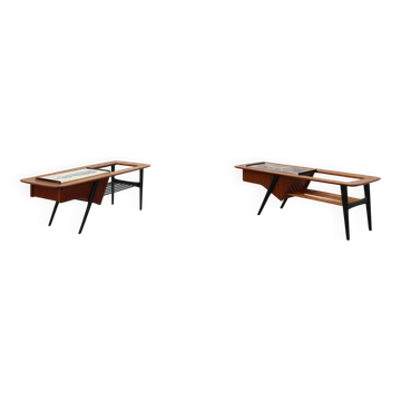 2 Coffee Tables '210', teak wood and ceramic,by Alfred Hendrickx, Belform