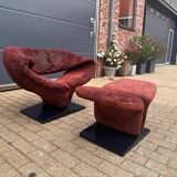 Artifort Ribbon chair by Pierre Paulin + Ottoman, Pierre Frey fabric