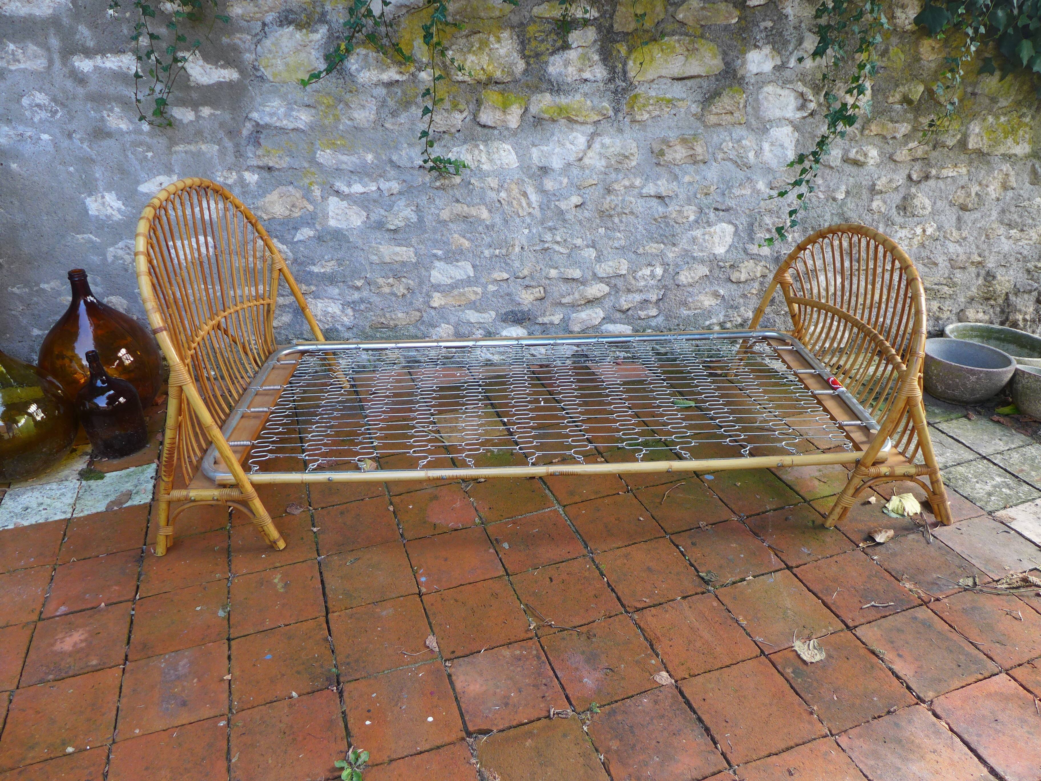 Vintage rattan bed 90X190