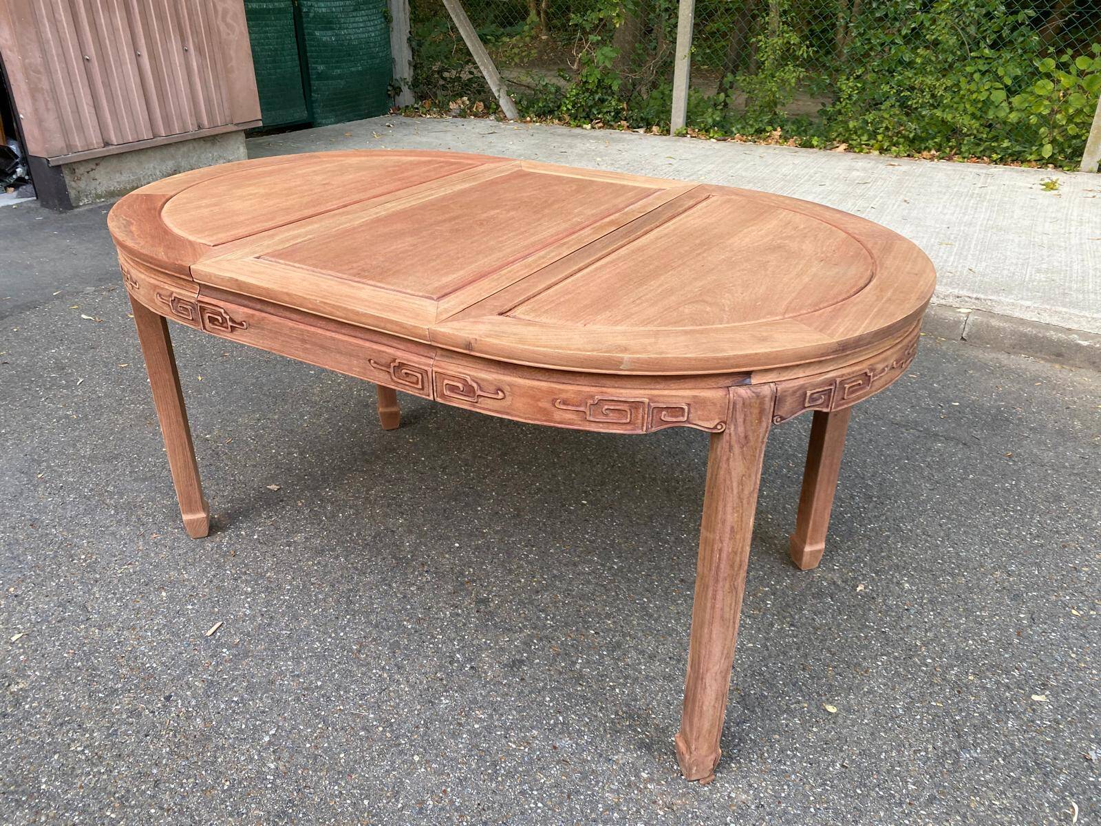 Table à manger ronde extensible décapé en bois massif brut chinois Ming 196