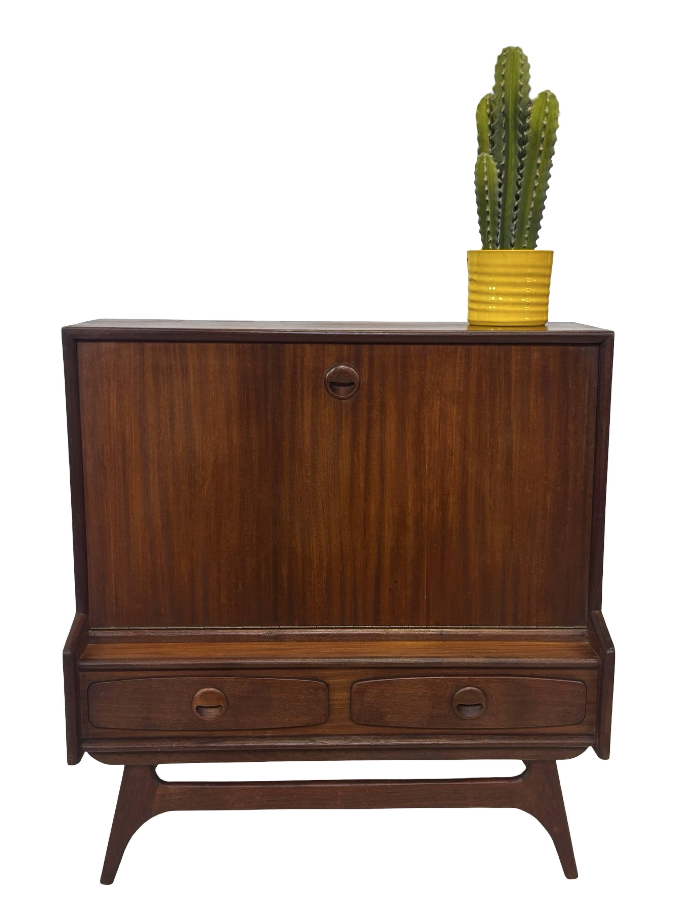 Vintage teak wall cabinet with flap door 1960s design wall unit