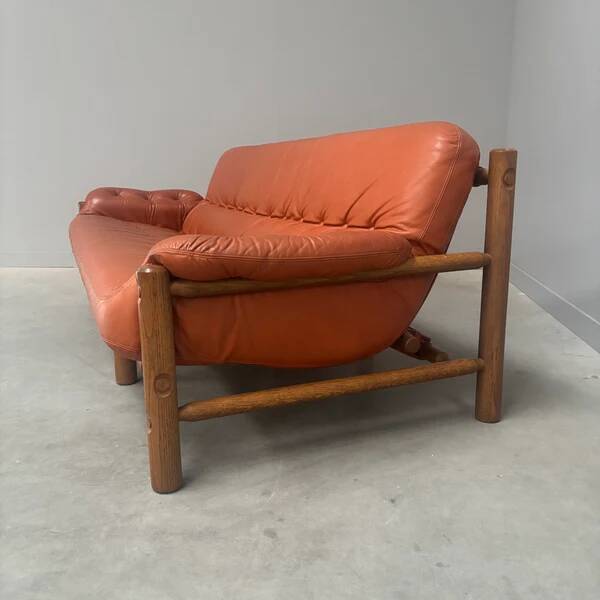 Brutalist, Brazilian style leather lounge sofa, 1960s