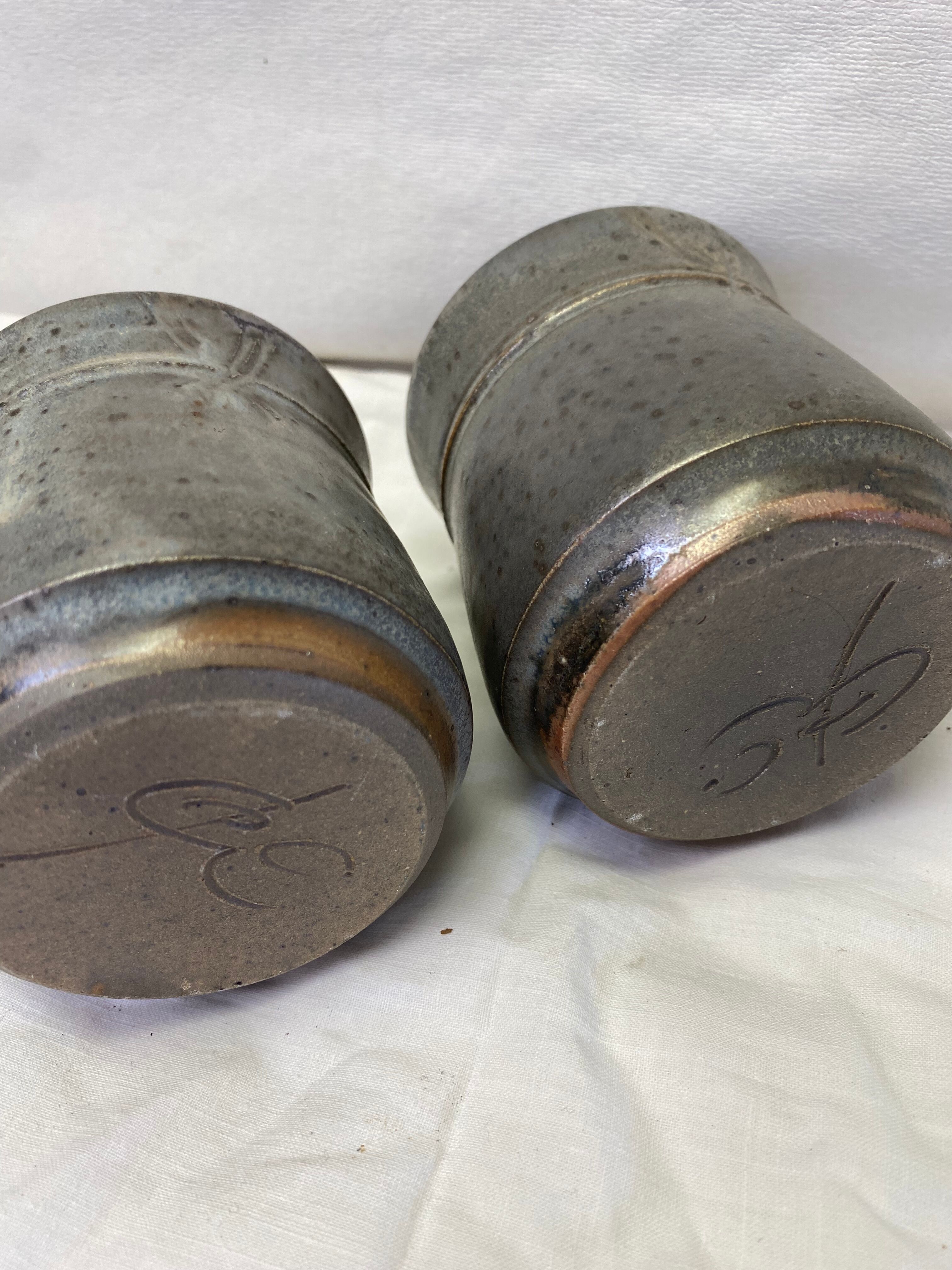 Set of 2 signed blue sandstone cups