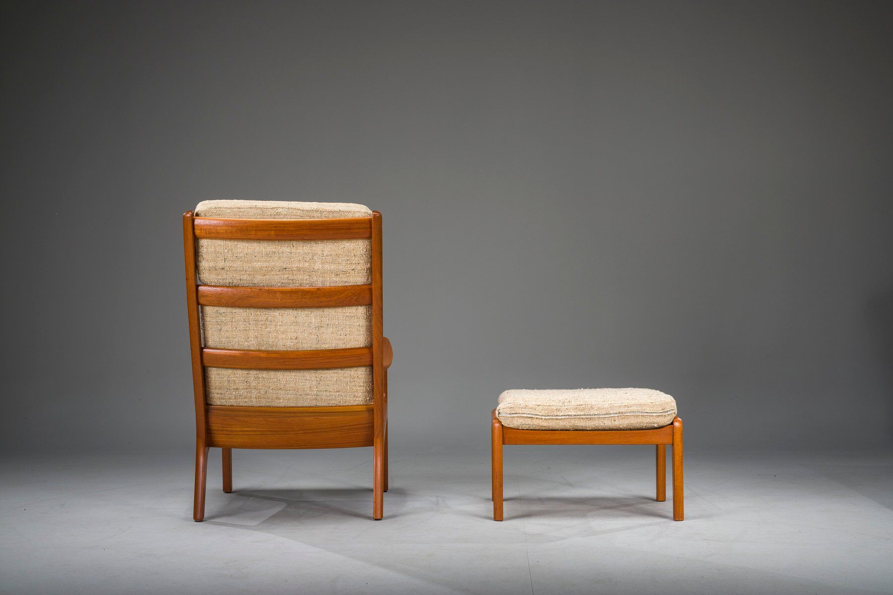 Ensemble de fauteuil à dossier haut et ottoman Senator en teck par Ole Wanscher pour Poul Jeppesen Collectors, Cado, années 1960