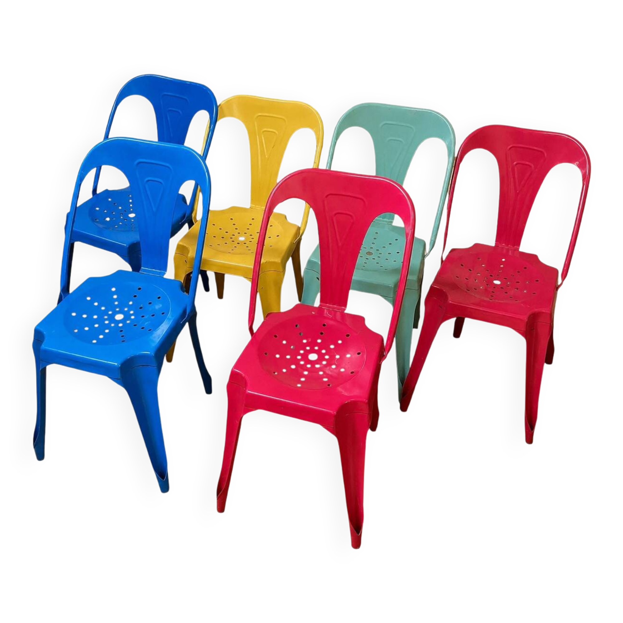 Suite de 6 Chaises style Tolix Multicolores  Design industriel
