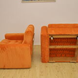 Orange corduroy armchairs, 1970s, set of 2