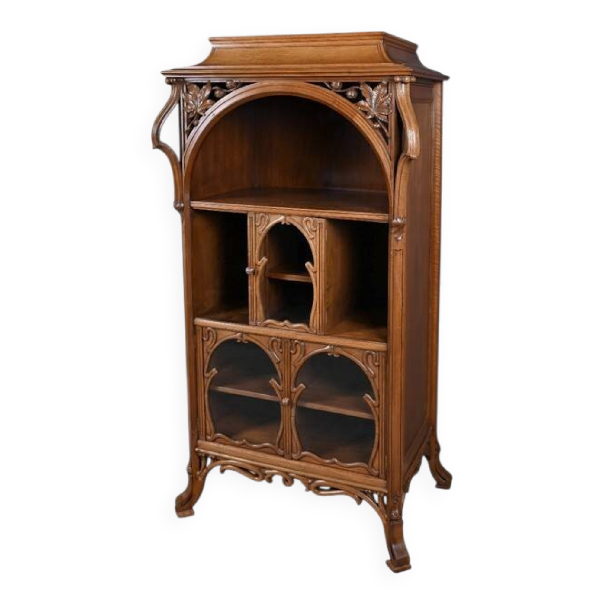Rare Art Nouveau Light Walnut Display Cabinet – D