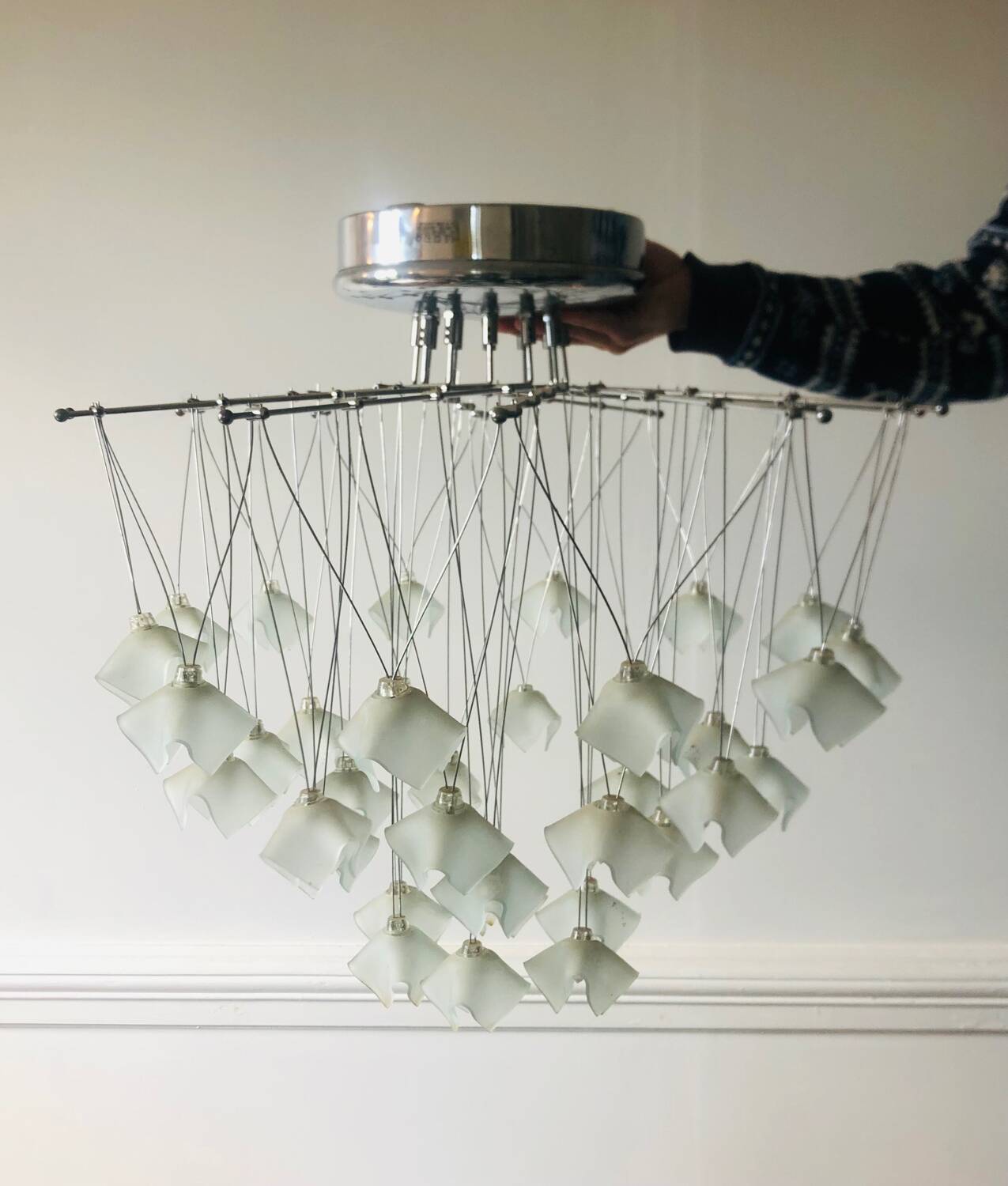 Lustre en cascade Lucciole par MetalSpot, italy, chromé et verre dépol