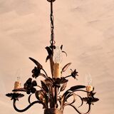 Chandelier with ears of wheat and flowers in gilded metal