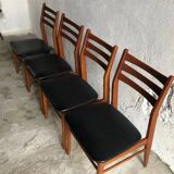 Set of 4 wooden and black imitation leather chairs, Scandinavian chair, wooden chair