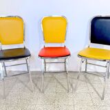 3 chrome & faux leather folding chairs, Elio Zema, Italy 1980s