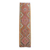 1970s Vintage Turkish Oushak Handmade Wool Cotton Pink Runner Rug  96x268
