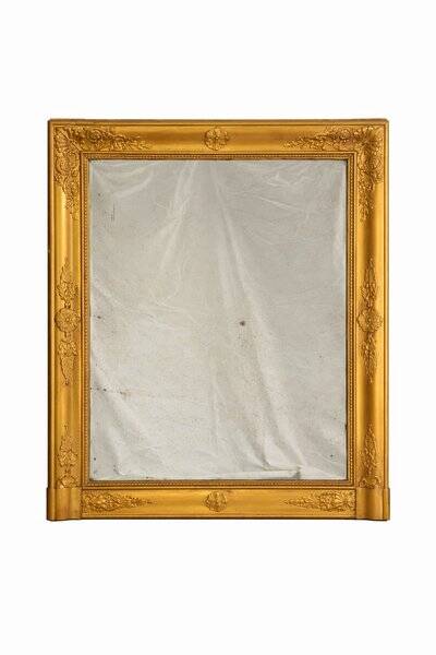 Ancien miroir doré avec glace au mercure, XIXe siècle