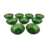 Set of 9 cups in green glass faceted bottle