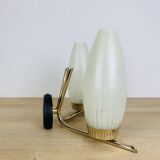 50s double-light wall light, brass and black metal, opaline tulips