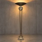 Neo classic forged floor lamp / metal shade / stone base / 1970s