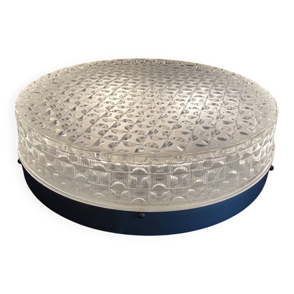Plafonnier rond en verre holophane, années 60