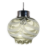 1970s Smoke Grey Textured / Striped Murano Italian Glass Pendant Lamp