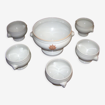 Ancien service à soupe en porcelaine "Pillivuyt" (Création Cathie.B), 6 pièces