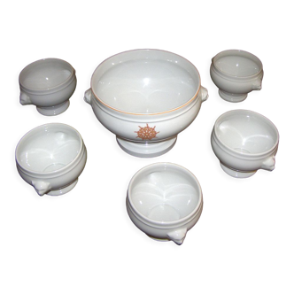 Ancien service à soupe en porcelaine "Pillivuyt" (Création Cathie.B), 6 pièces