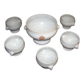 Old porcelain soup set "Pillivuyt" (Creation Cathie.B), 6 pieces