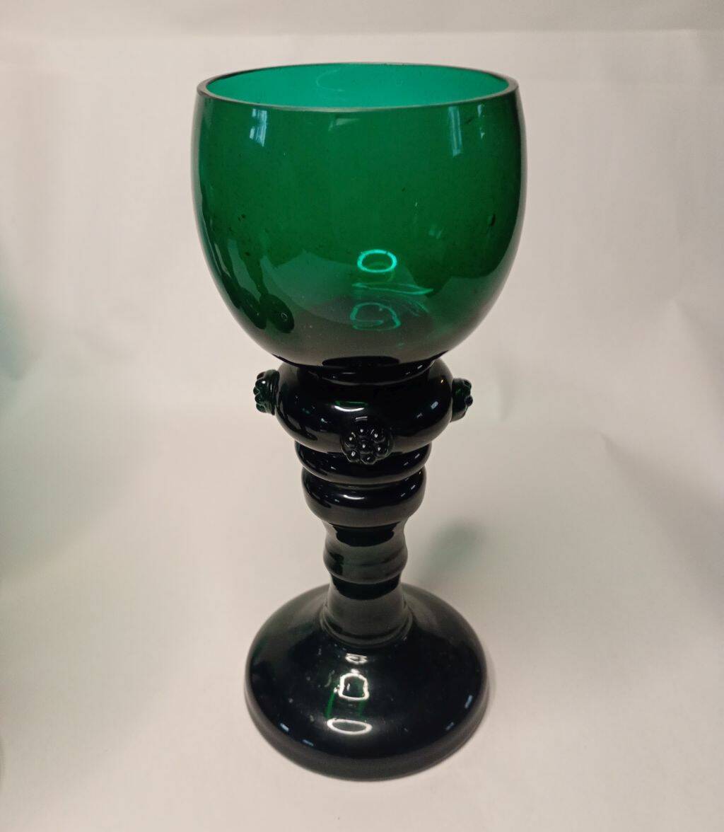 Antique Green Glass Tall Roemer Set of 4