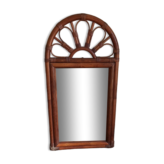 Miroir bois, rotin et osier vintage seventies