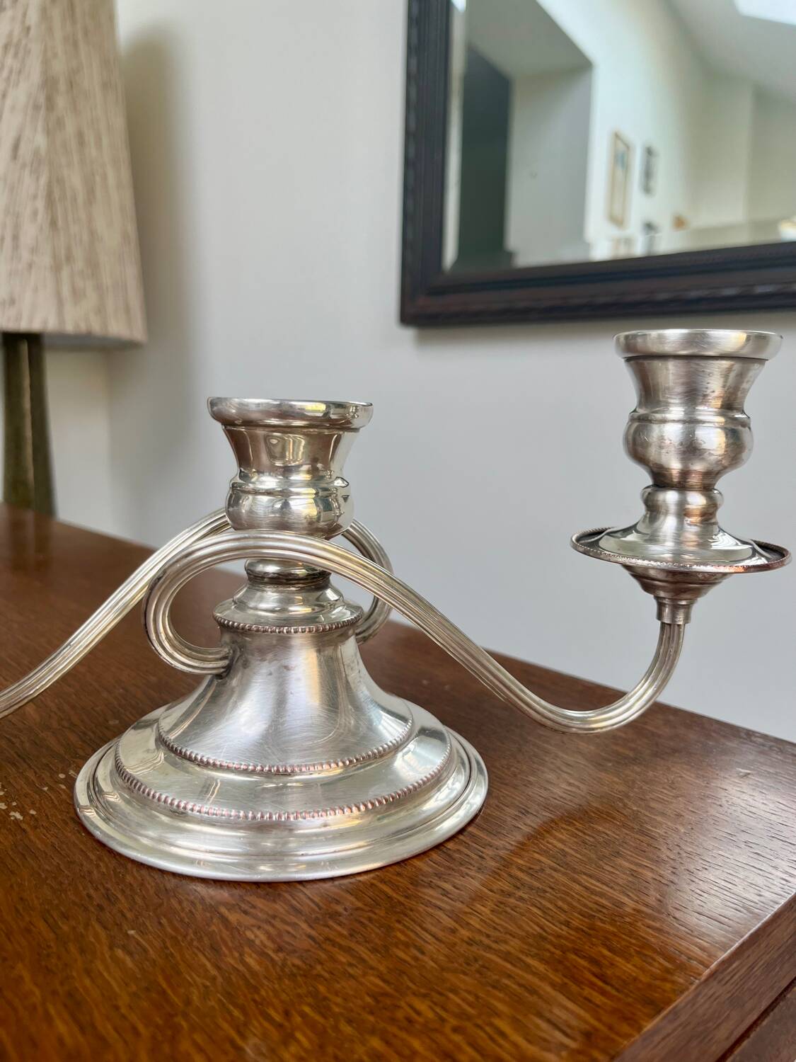 English triple chandelier in silver-plated metal – Made in England