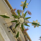 Vintage chandelier in painted sheet metal with flowers