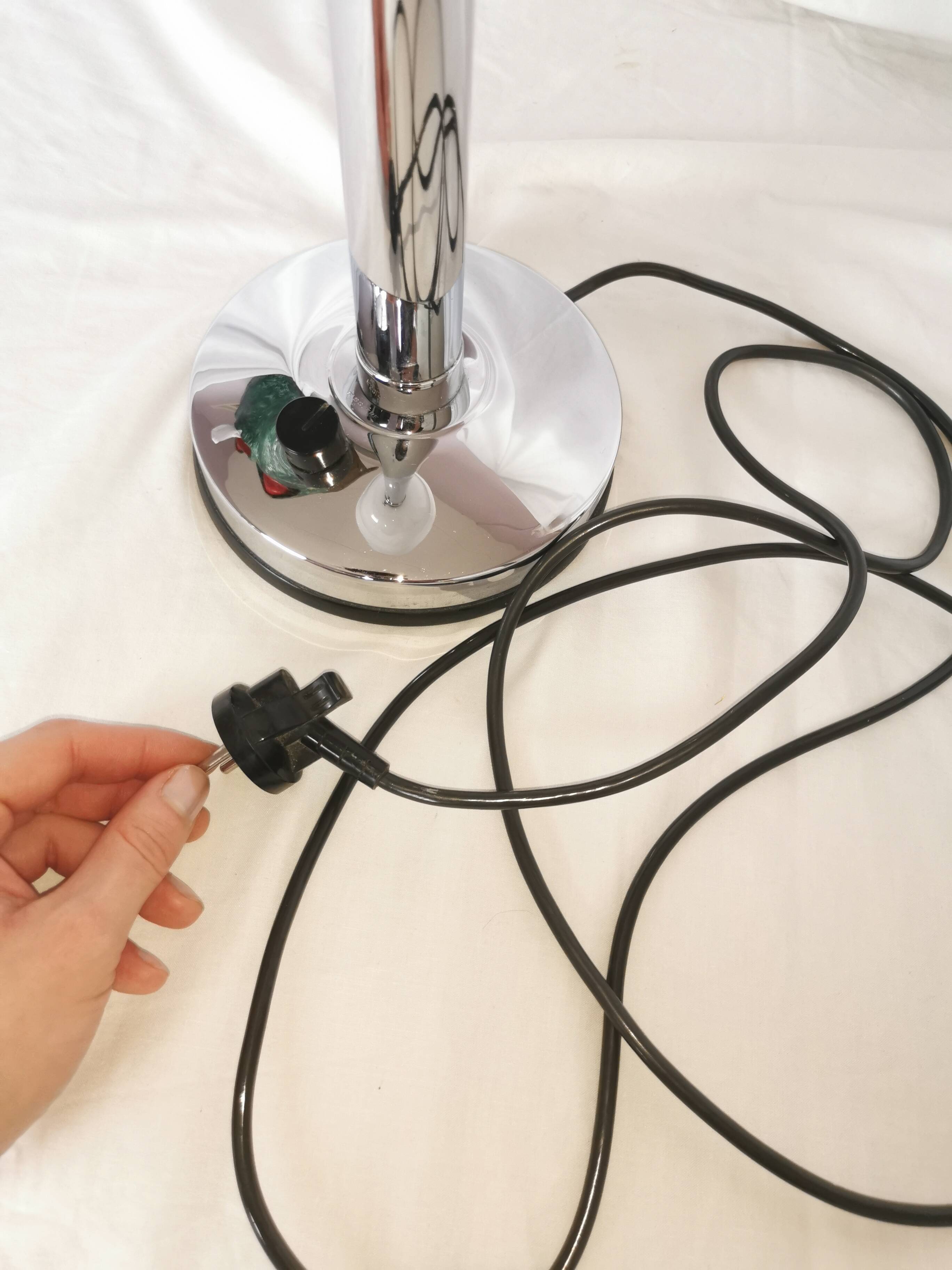 Large chrome and opaline lamp, Mazda and Ferdinand Solere, France, 1970