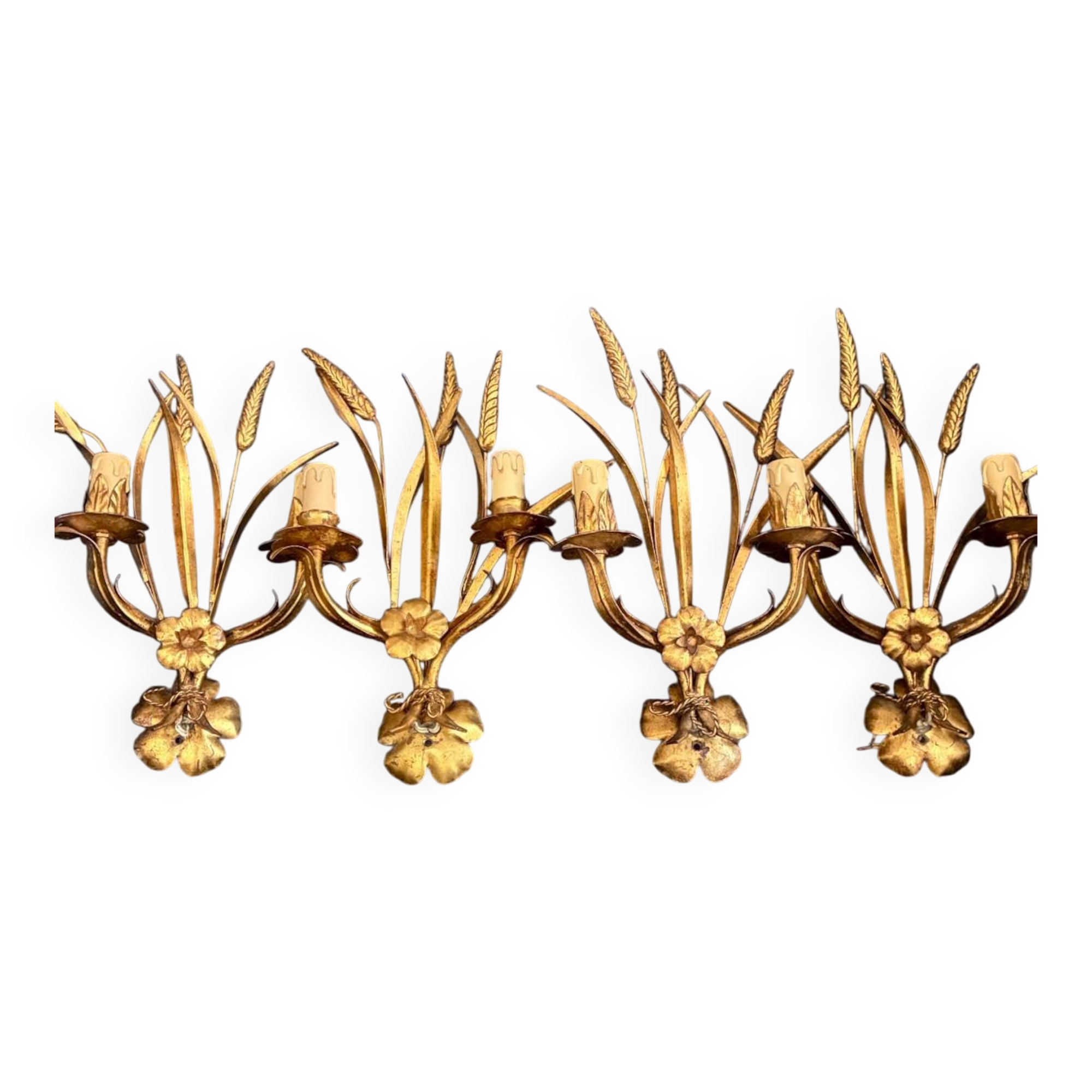 4 metal wall lights "Wheat Ears" Maison Charles, 1980
