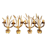 4 metal wall lights "Wheat Ears" Maison Charles, 1980