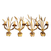 4 metal wall lights "Wheat Ears" Maison Charles, 1980