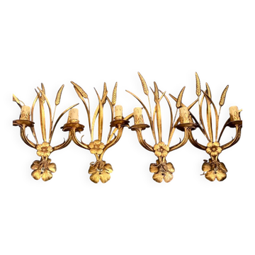 4 metal wall lights "Wheat Ears" Maison Charles, 1980