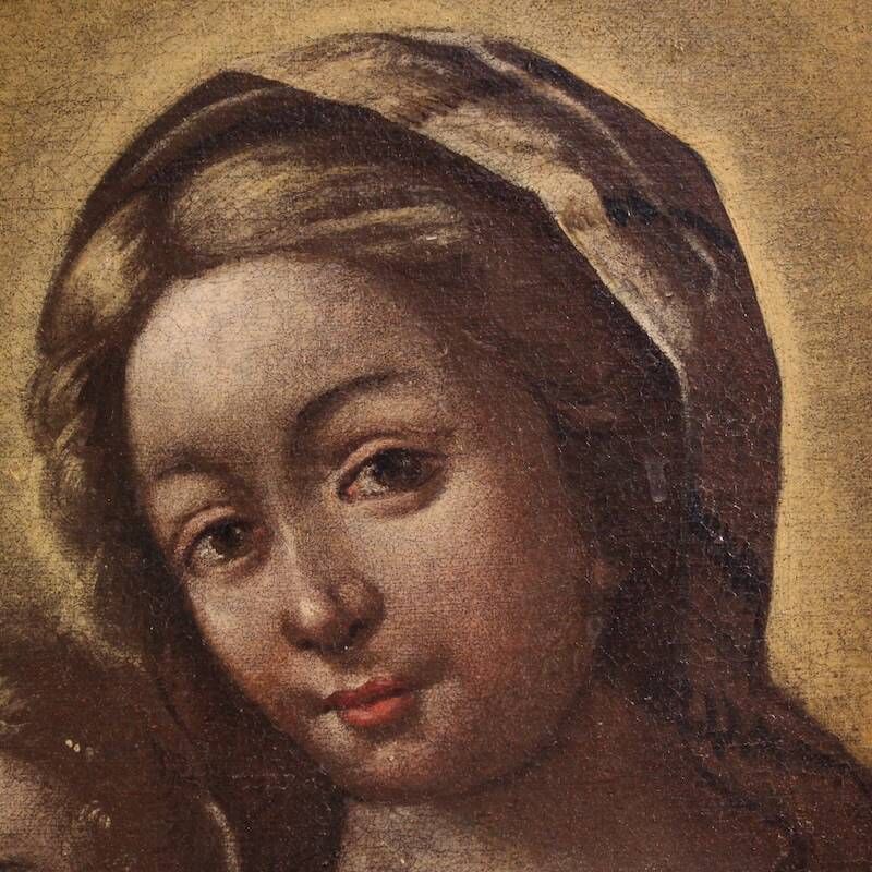 Antique Italian painting, Madonna and Child, from the 17th century