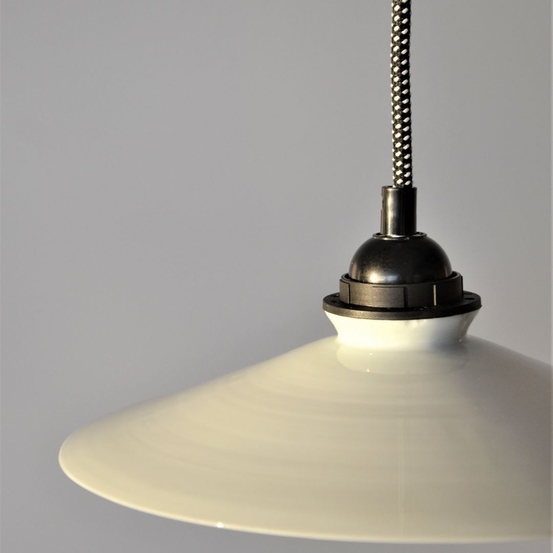 Vintage white opaline pendant lamp and retro cord