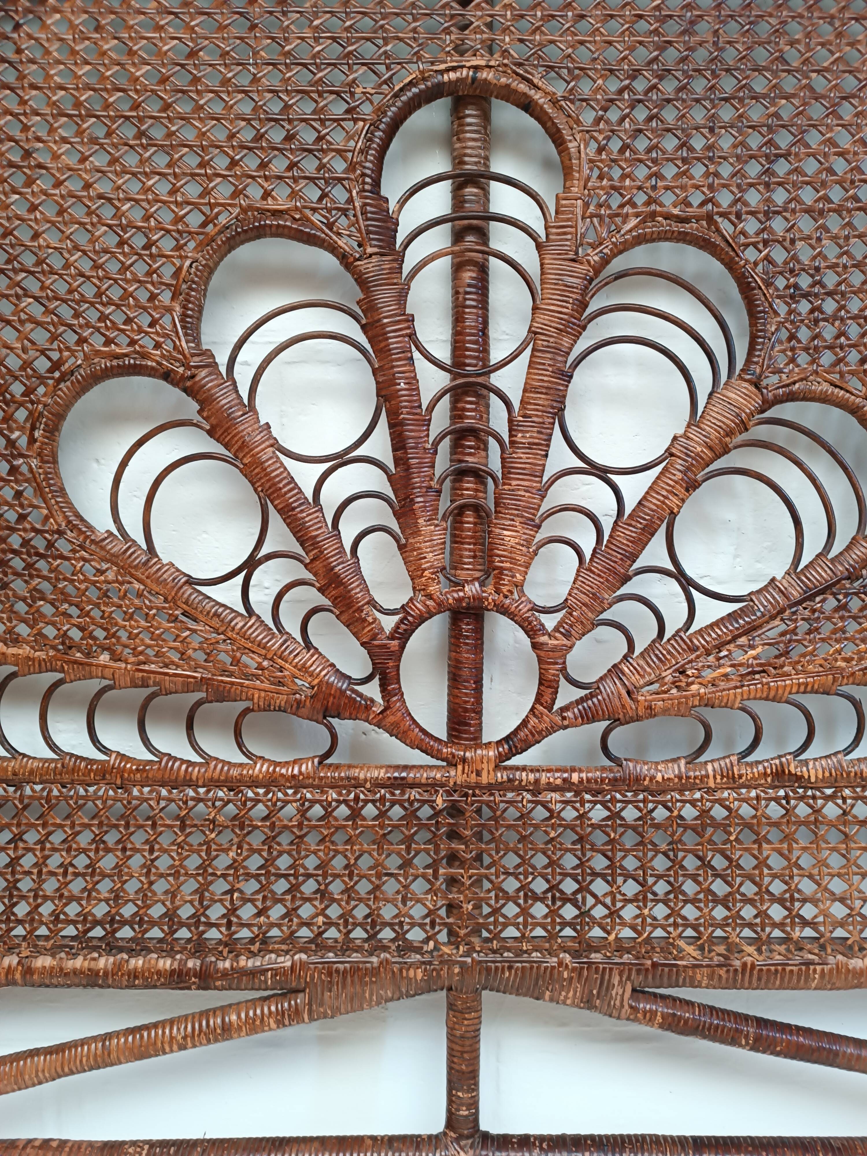 Vintage peacock rattan headboard