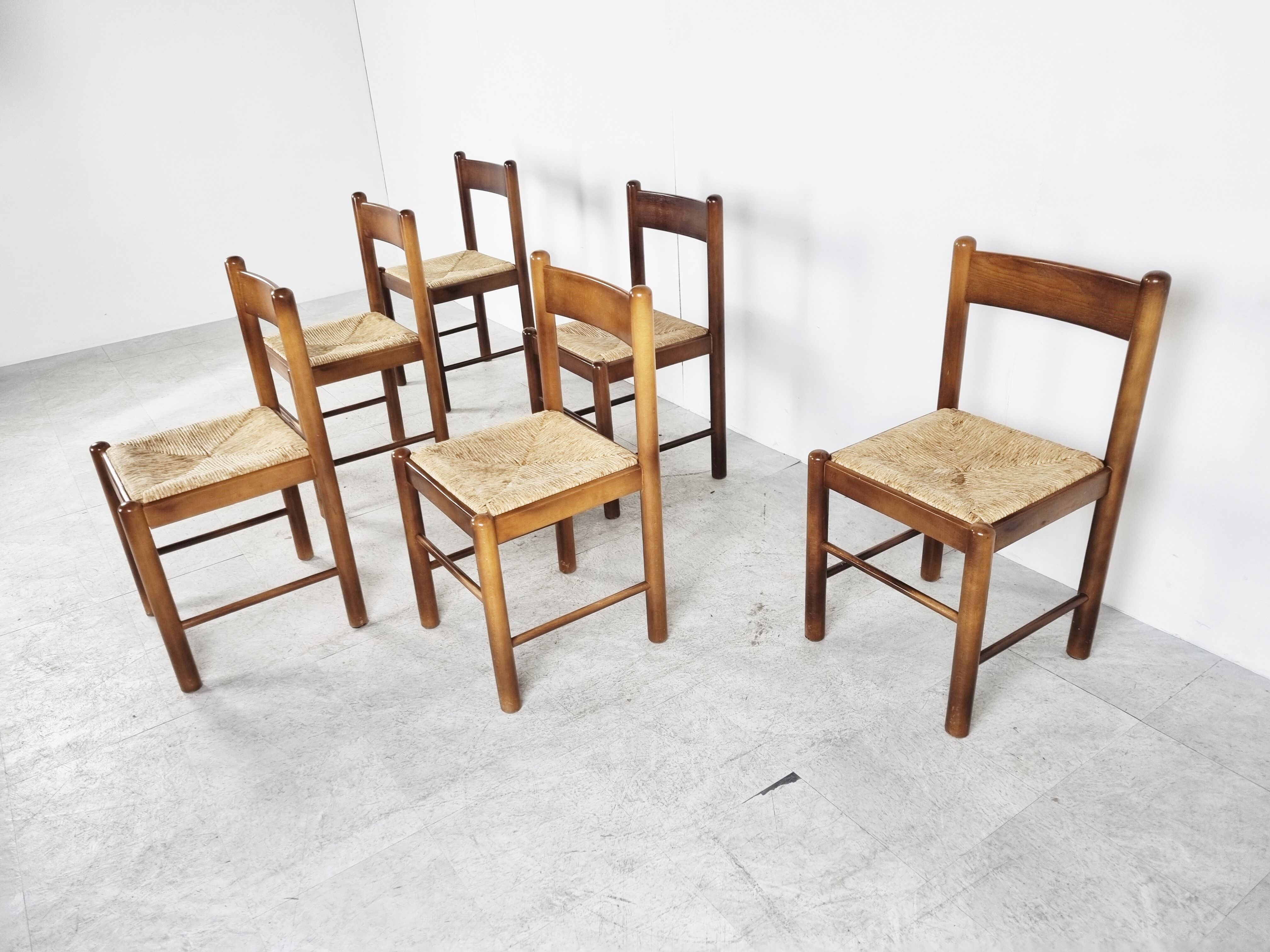 Vintage oak and wicker dining chairs, 1960s