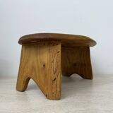 Brutalist solid wood side table /stool , 1970s