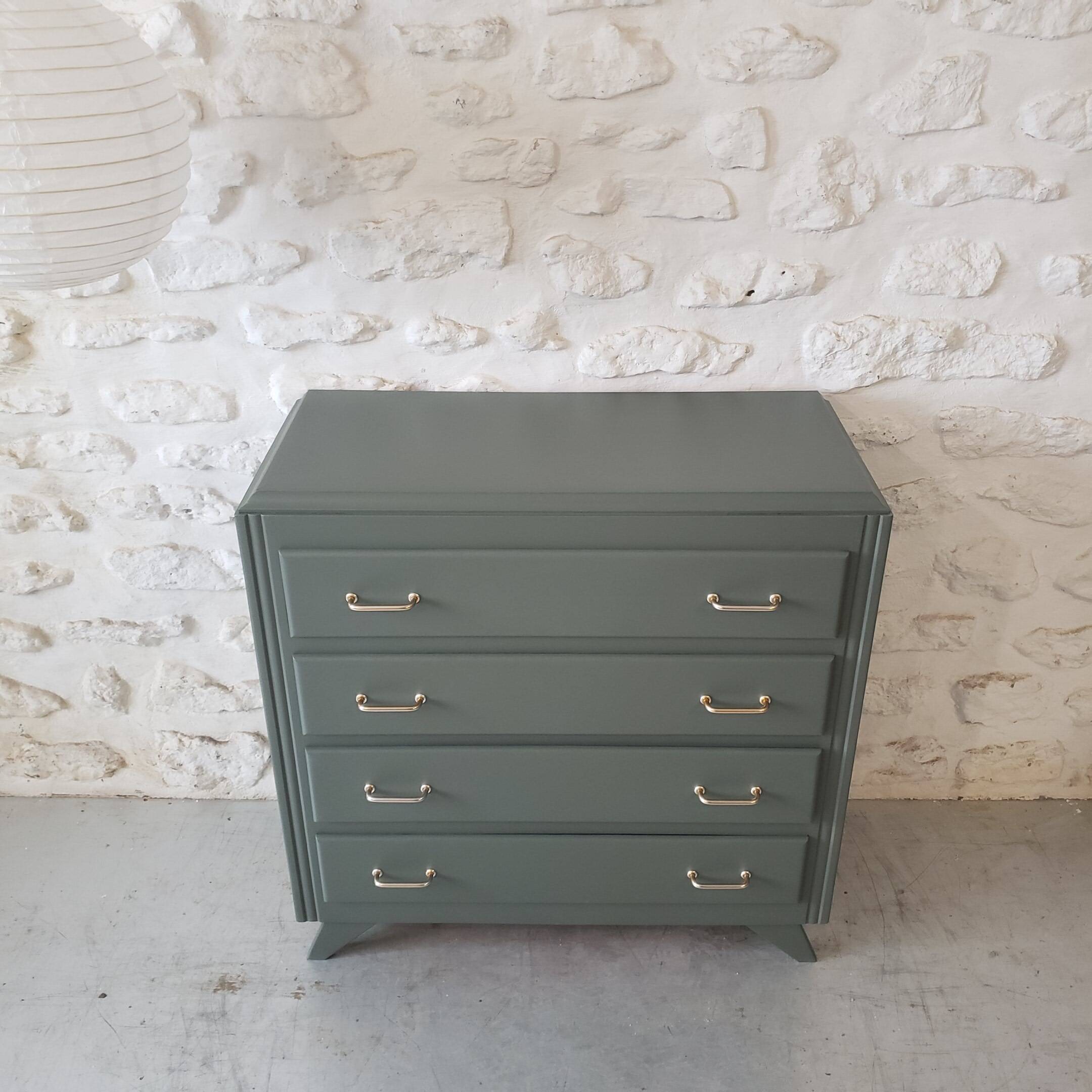 Vintage dark green gray chest of drawers